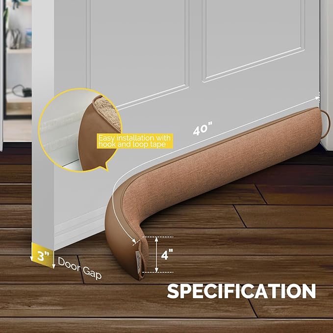 fowong Weighted Under Door Noise Stopper 40 Inch, Long Draft Stopper for Bottom of Door Soundproof Draft Guard, Brown