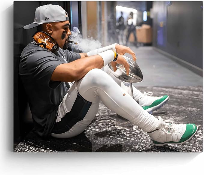 B.B.F MAKE 2025 Super Canvas Bowl Wall Art Champions Eagles Poster Print Philadelphia Hurts Painting Canvas Wall Decor Sports Stars Picture Modern Bedroom Living Room Home Decoration, Framed 20x24inch