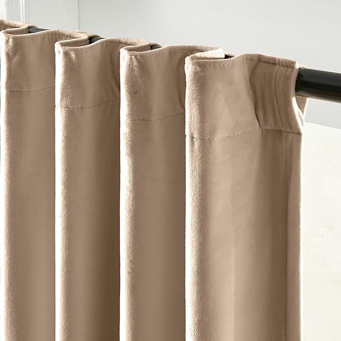 Lazzzy Cream Velvet Blackout Curtains 90 Inches Long Thermal Insulated Room Darkening Curtain Drapes Luxury Back Tab Window Treatments for Bedroom Living Room 2 Panels, 52 x 90 Inch, Latte