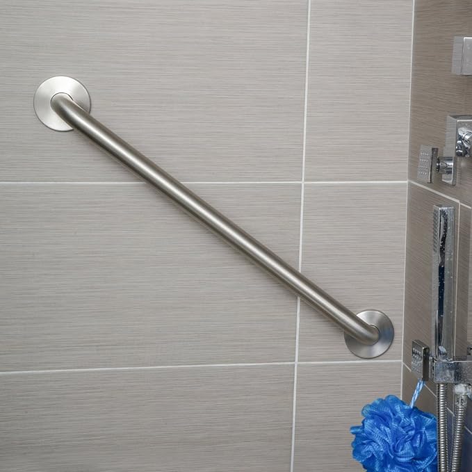 Amazon Basics Bathroom Handicap Safety Grab Bar, 36 Inch Length, 1.25 Inch Diameter, Holds up to 500LBs, ADA Compliant, Stainless Steel