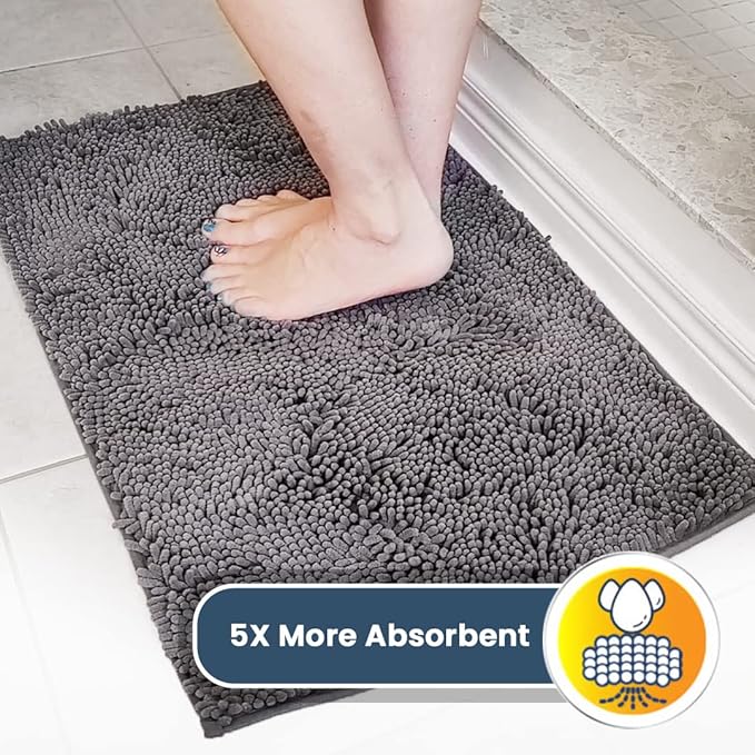 Muddy Mat® | Super Absorbent Door Mat Indoor, Microfiber Quick Dry Chenille Entryway Rug, Non-Slip Front Door Mat, Indoor Mats for Entryway, Machine Washable Pet Rug, Grey 60"x24"