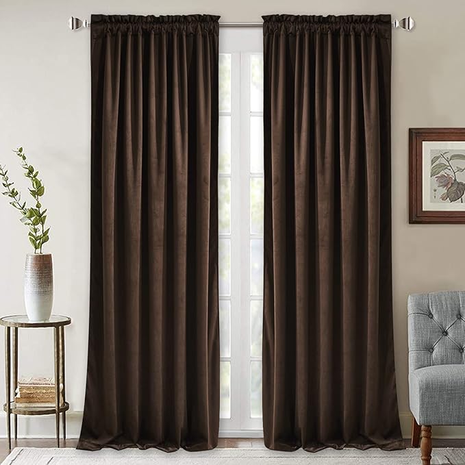 StangH Luxurious Brown Velvet Curtains Room Darkening Window Drapes for Living Room/Bedroom, Soft Thermal Insulated Curtains, Elegant Home Decor, W52 x L105, 2 Panels