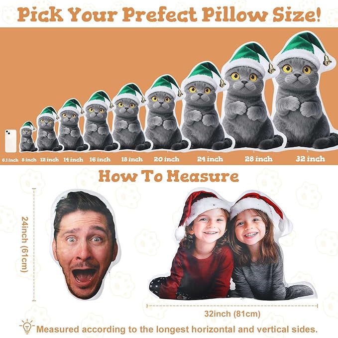 Custom4U Custom Pet Pillow with Picture Personalized Dog Face Pillow Double Side Print Funny White Elephant Gifts for Adults (32inches)
