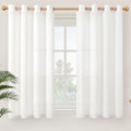 YoungsTex Short Linen Sheer Curtains 54 Inch Length for Window Length Light Filtering White Textured Drapes for Bedroom Kitchen Bathroom Lightweight Grommet, 2 Panels, 52 X 54 Inch