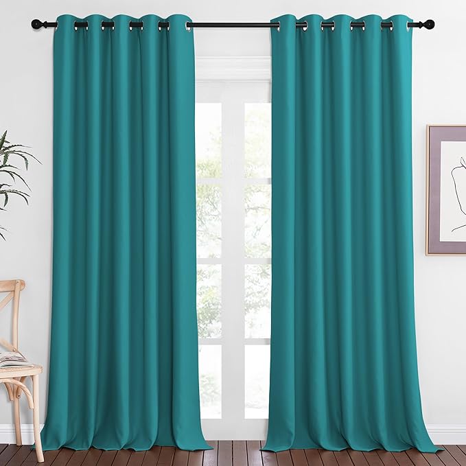 NICETOWN Patio Blackout Curtain Panels - Extra Wide Sliding Door Thermal Insulated Drape, Privacy Room Divider Curtain for Bedroom Office (Peacock Teal, 66 x 118 Inch Long)