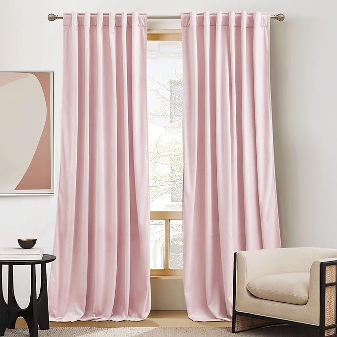 RYB HOME Velvet Closet Curtains 84 inches, Room Darkening Thermal Insulated Privacy Back Tab Drapes for Doorway Enterway, Dormitory, Blush Pink, W 42 x L 84 inches, 2 Panels Set