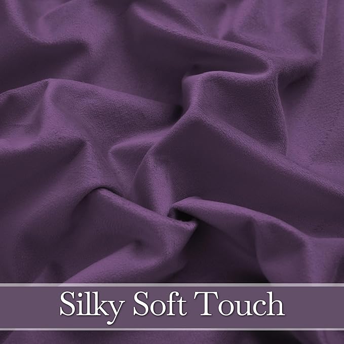 RYB HOME Purple Velvet Curtains 102 inches, Back Tab Soft Fabric Room Darkening Thermal Insulated Luxurious Home Decor Curtains for Living Room Bedroom, W 52" x L 102", 2 Panels Set