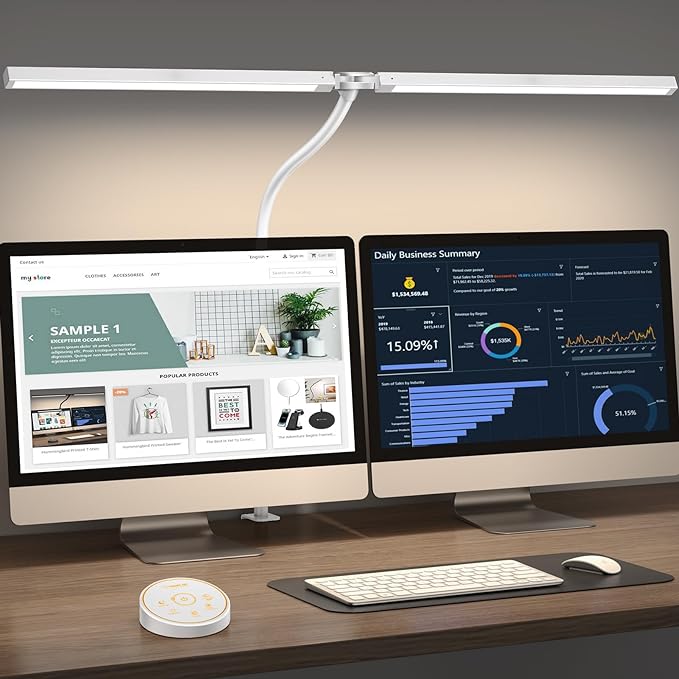Led Desk Lamp for Office Home - Eye Caring Architect lamp with Clamp,Dual Screen Computer Monitor Work Smart Light: 24W 5 Color Flexible Adjustable Lighting Table Lamp for Study White