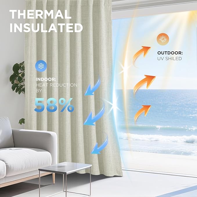 Joydeco Linen Blackout Curtains for Bedroom - 100% Light Blocking 1 Panels, Light Beige Drapes 70" W x 108" L, Thermal Insulated Room Darkening Curtains for Living Room, Rod Pocket & Back Tabs