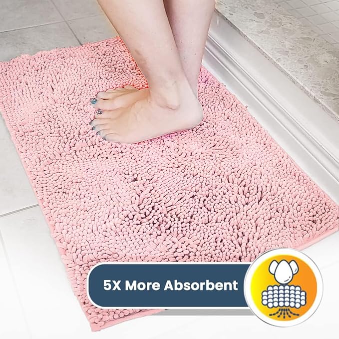 Muddy Mat® | Super Absorbent Door Mat Indoor, Microfiber Quick Dry Chenille Entryway Rug, Non-Slip Front Door Mat, Indoor Mats for Entryway, Machine Washable Pet Rug, Light Pink 48" x 60"