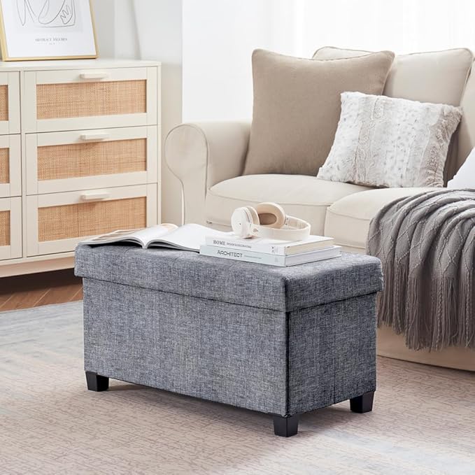 Ornavo Home 30 Inch Storage Ottoman, Large Storage Bench, Ottoman with Storage with Legs, Foot Rest Stool, Bedroom Bench - Gray