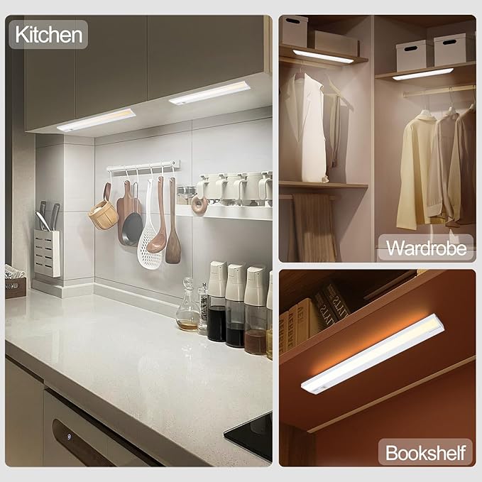 Ansen 3Packs of Under Cabinet Lights for Kitchen, 12in 10W 666LM, Dimmable Hardwire Led Light for Closet, CRI>92, R9>90, 3 Color Temperature, 3000K/4000K/5000K(Warm White, Cool White, Daylight)