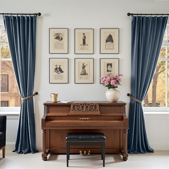 Lazzzy Velvet Blackout Curtains Thermal Insulated Room Window Drapes Super Soft Luxury Curtains for Living Room Bedroom Rod Pocket 2 Panels, Dark Slate, 42" W x 120" L