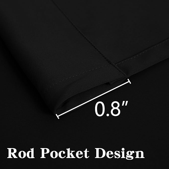 Black Blackout Curtains 96 Inch Length 2 Panels Set, Black Out Curtains for Bedroom 96 Inch Long, Rod Pocket Energy Saving Room Darkening Drapes for Living Room Window(W52 x L96)