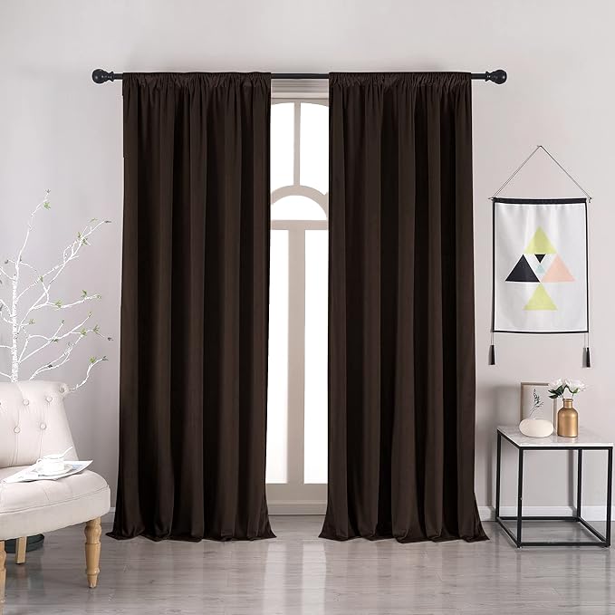 nanbowang Coffee Brown Velvet Curtains - 42 Inches Width 84 Inches Long Soft Curtain Rod Pocket Thermal Insulated Window Treatment for Bedroom 2 Panels