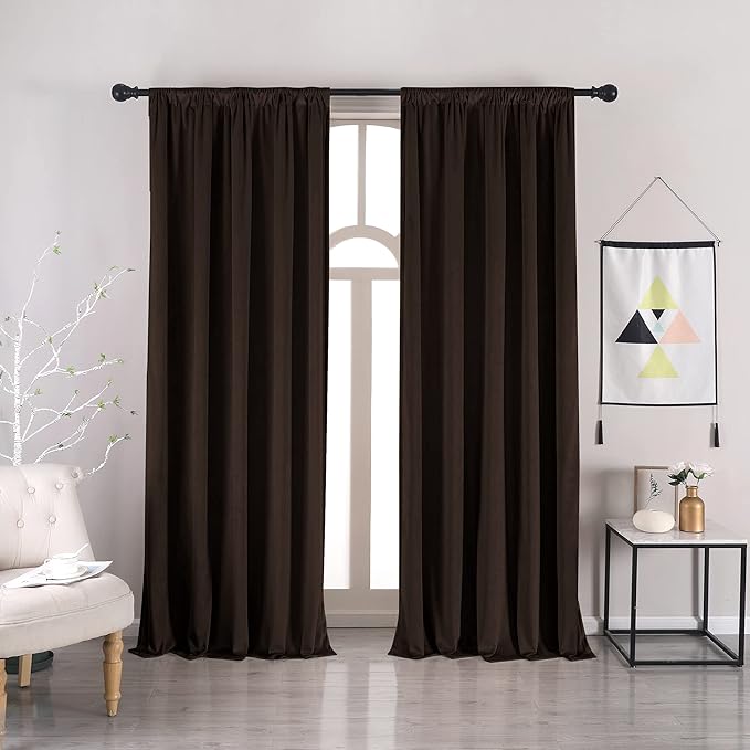 nanbowang Coffee Brown Velvet Curtains - 42 Inches Width 72 Inches Long Soft Curtain Rod Pocket Thermal Insulated Window Treatment for Bedroom 2 Panels