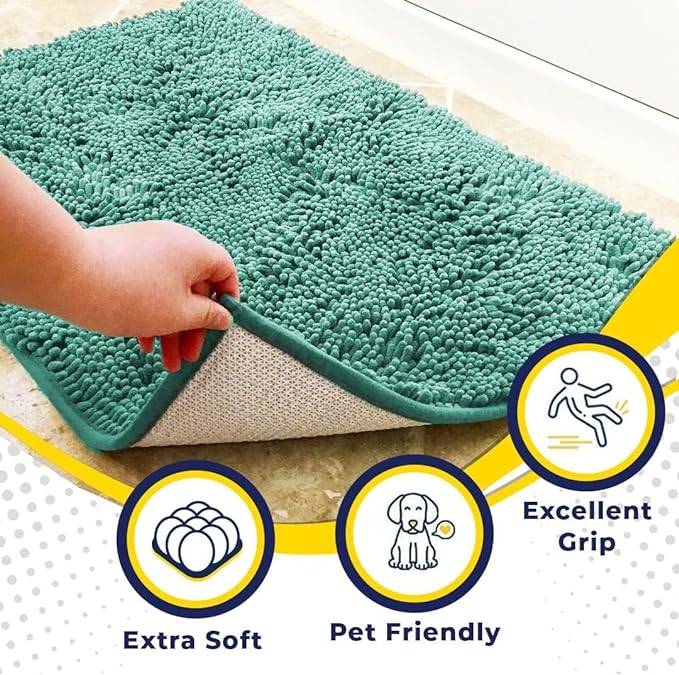 Muddy Mat® | Super Absorbent Door Mat Indoor, Microfiber Quick Dry Chenille Entryway Rug, Non-Slip Front Door Mat, Indoor Mats for Entryway, Machine Washable Pet Rug, Seafoam Green 36" x 120"