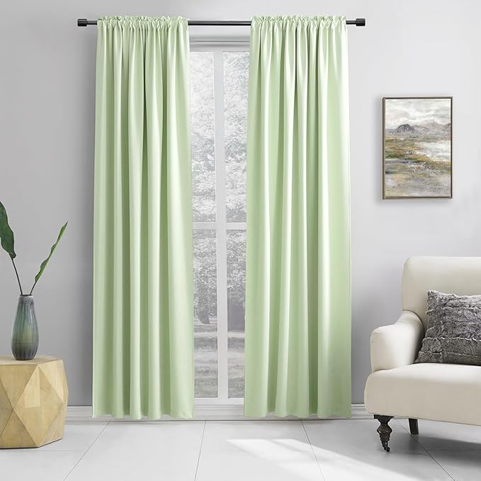 DONREN Light Green Blackout Curtains 96 inch Length for Livingroom, Rod Pocket Thermal Insulated Energy Efficiency Window Draperies (2 Panels, 52 inch Wide by 96 inch Long)