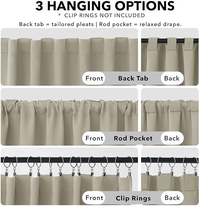 Deconovo Blackout Curtains, Thermal Insulated, W38 x L63 2 Panels, Back Tab, Machine Washable, Room-Darkening Drapes for Bedroom/Living Room Light Beige