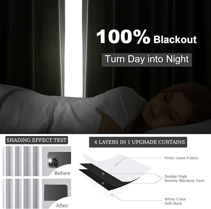 Topfinel White 90 Inches Long Blackout Natural Linen Curtains for Bedroom, Pinch Pleated Sound Blocking Curtains, Decorative Elegant Farmhouse Lined Drapes 2 Panels Set for Living Room Sliding Door