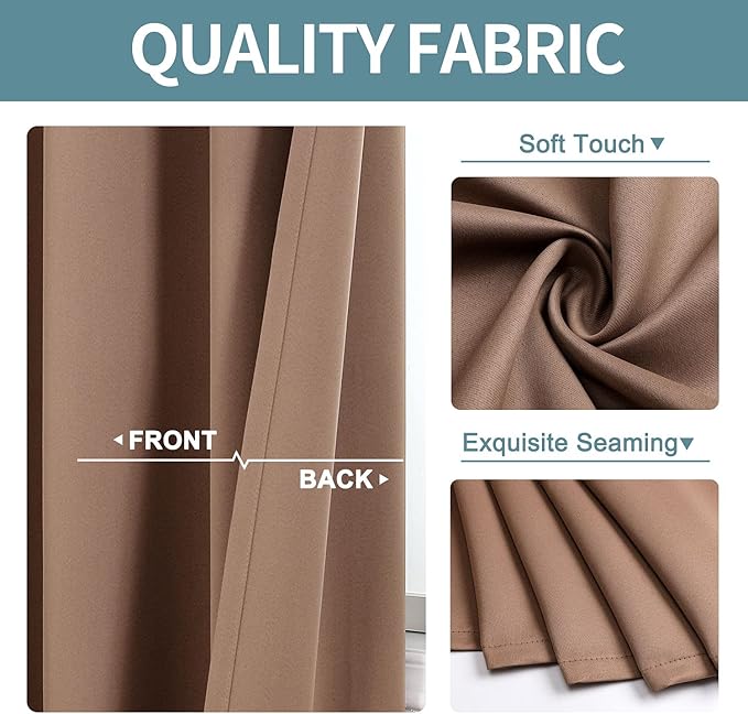 ChrisDowa Grommet Room Darkening Curtains for Bedroom and Living Room - 2 Panels Set Thermal Insulated Blackout Curtains (Cappuccino, 52W x 54L)