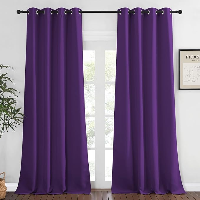 NICETOWN Blackout Curtains 120 inch Length for Sliding Glass Door, Grommet Thermal Insulated Room Darkening Sound Reducing Drapes for Room Divider, 1 Panel, W52 x L120, Royal Purple