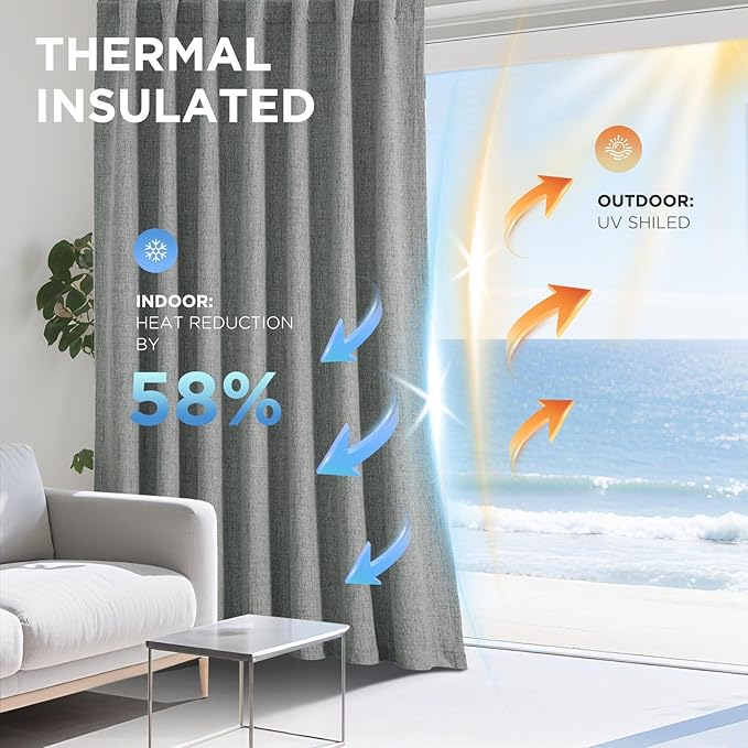 Joydeco Linen Blackout Curtains for Bedroom - 100% Light Blocking 1 Panels, Light Grey Drapes 100" W x 84" L, Thermal Insulated Room Darkening Curtains for Living Room, Rod Pocket & Back Tabs