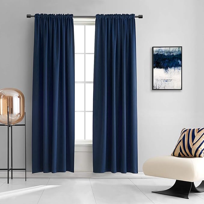 DONREN Navy Blue Black Out Curtain Panels 84 Inches Long, Keep Warm Drapes Window Treatment Drapes for Doorway Entryway Patio (60" Width,2 Panels)
