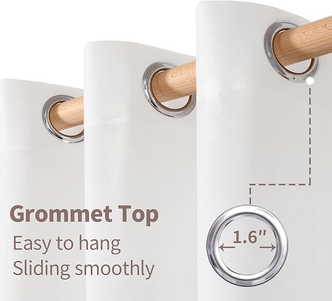 YoungsTex White Linen Semi Sheer Curtains 95 Inch Long 2 Panels for Living Room, Light Filtering Textured Drapes with Grommet for Bedroom Dining Room Floor Length, 2 Panels, 52 X 95 Inch