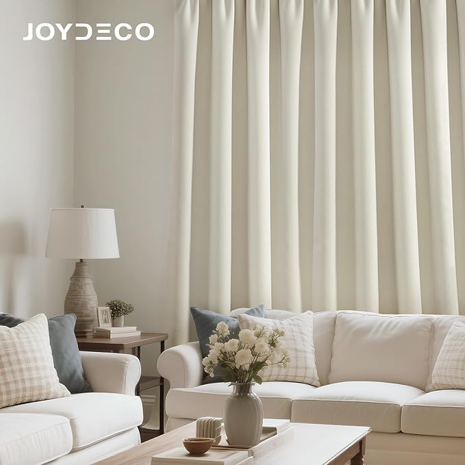 Joydeco White Velvet Curtains 96 Inches 2 Panels, Luxury Thermal Insulated Soft White Curtains for Bedroom & Living Room, Room Darkening Velvet Drapes, Rod Pocket (52W x 96L)