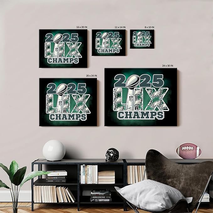 B.B.F MAKE 2025 Super Canvas Bowl Wall Art Champions Eagles Poster Print Philadelphia Oil Painting Canvas Wall Decor Sports Stars Picture Modern Bedroom Living Room Home Decoration, Framed 24x30inch