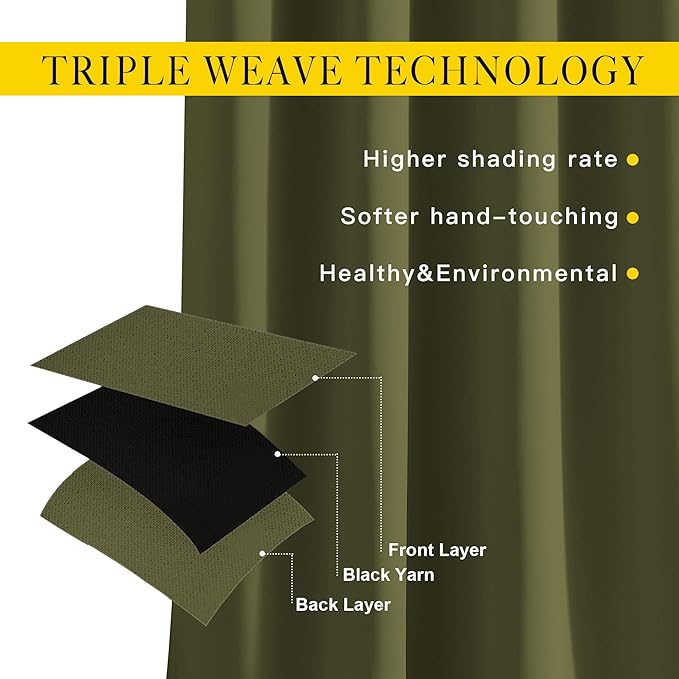 NICETOWN Room Darkening Curtains 84 inch Length 2 Panels Set - 3 Pass Microfiber Noise Reducing Thermal Insulated Solid Ring Top Curtains & Drapes for Living Room (66 x 84 Inch, Olive)