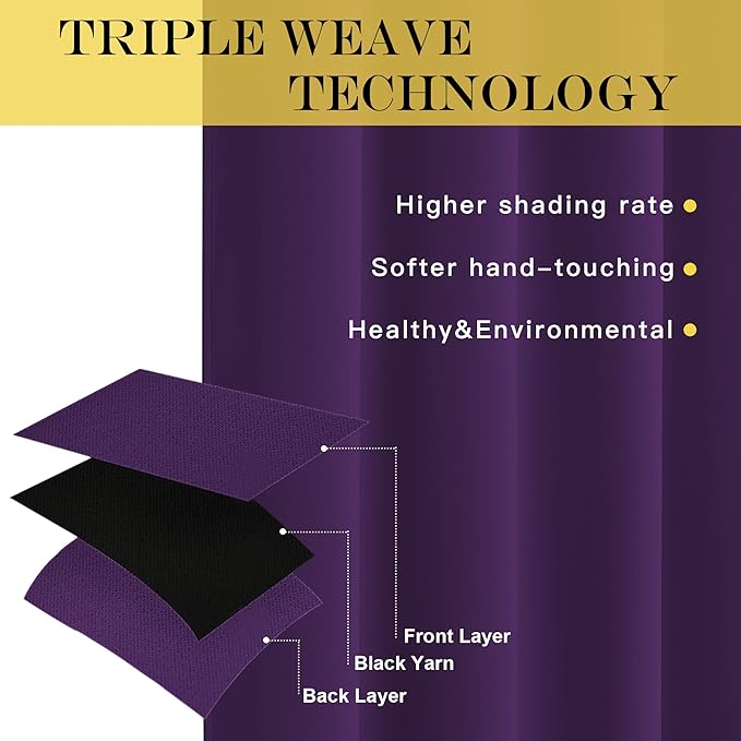 NICETOWN Blackout Curtains 120 inch Length for Sliding Glass Door, Grommet Thermal Insulated Room Darkening Sound Reducing Drapes for Room Divider, 1 Panel, W52 x L120, Royal Purple
