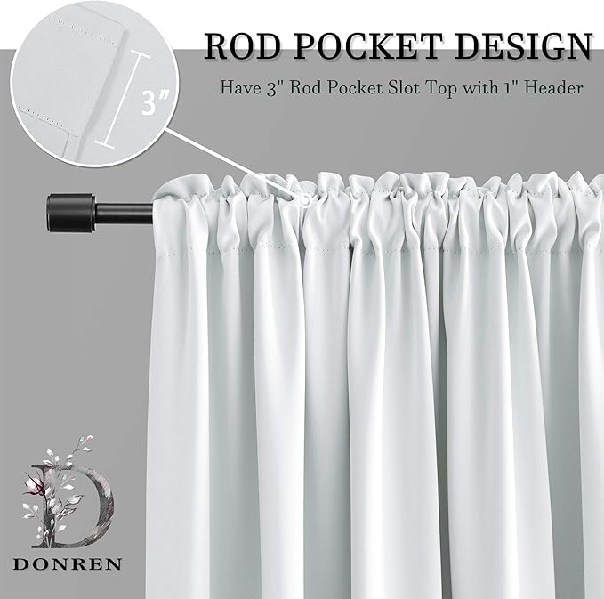 DONREN Greyish White Rod Pocket Curtain Panels Thermal Insulated Room Darkening Curtains for Bedroom (42 Width x 54 Length,2 Panels)