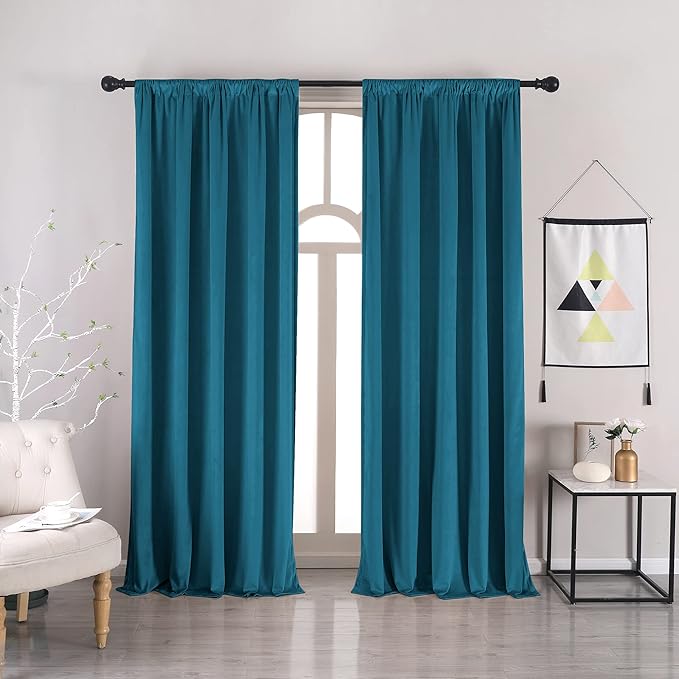 nanbowang StoneBlue Velvet Curtains - 42 Inches Width 96 Inches Long Soft Curtain Rod Pocket Thermal Insulated Window Treatment for Bedroom 2 Panels