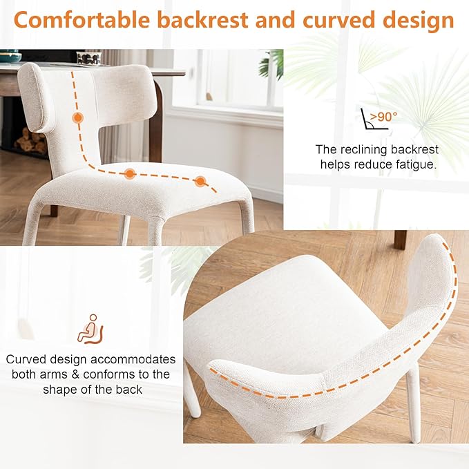 Kidol & Shellder Dining Chairs Set of 6,Modern Upholstered Fabric Dining Room Chairs with Curved Barrel Back,Armless Kitchen Chairs with Metal Legs and Padded Seat for Living Room and Bedroom Beige