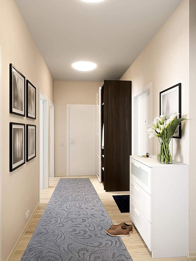 Custom Length Hallway Runner Rug,Slip Resistant,Floral Grey, 26 Inch X 21 feet, Sold and Priced Per Foot