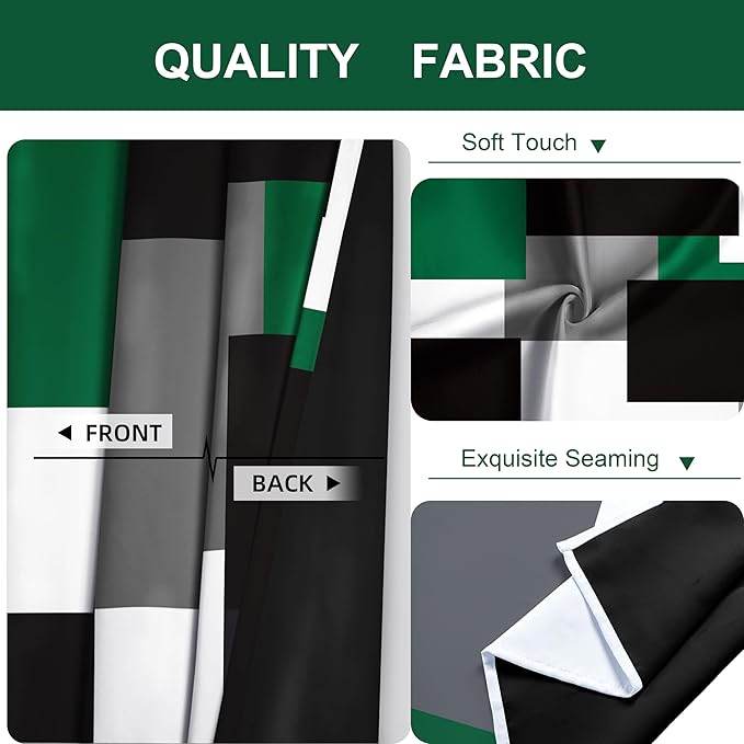 Green 100% Blackout Curtains for Bedroom 63 inch Length 2 Panels Set White Grey Modern Abstract Geometric Black Out Curtains Insulated Room Darkening Window Drapes for Living Room, 42Wx63L