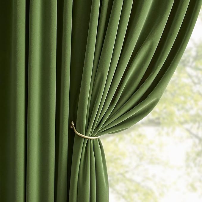 Joydeco Green Velvet Curtains 108 inch 2 Panel, Room Darkening Super Soft Velvet Drapes for Bedroom Living Room Thermal Insulated Window Drapes, Luxury Blackout Rod Pocket Curtains,W52 x L108 inch