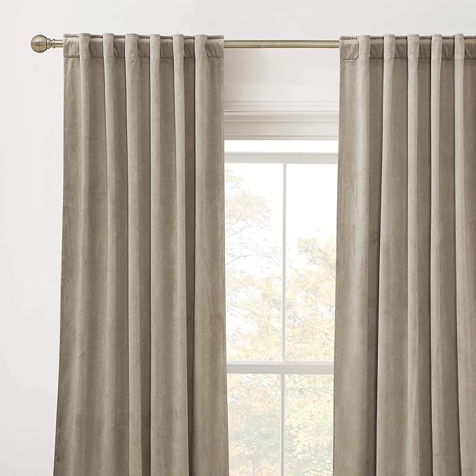 RYB Home Camel Beige Velvet Room Divider, Soft Durable Drapes Room Darkening Privacy Window Treatment Back Tab Farmhouse Decor for Apartment Sliding Glass Door, W62 x L84 inches, Set of 2