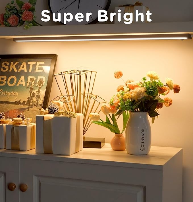 24 Inch Under Cabinet Lighting Plug in, 14W 120V 3 Color 3000K/4000K/5000K, 3 Brightness, Super Bright, Ultra Thin Under Counter Lights for Kitchen, Linkable LED Cabinet Light, Bronze