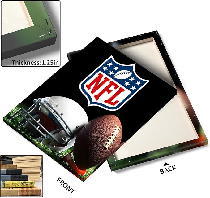 B.B.F MAKE American Football Canvas Wall Art Super Champions Bowl Poster Rugby Oil Painting Canvas Wall Decor Sports Picture Boys Gift Modern Bedroom Living Room Dorm Home Decoration, Framed 16x20inch