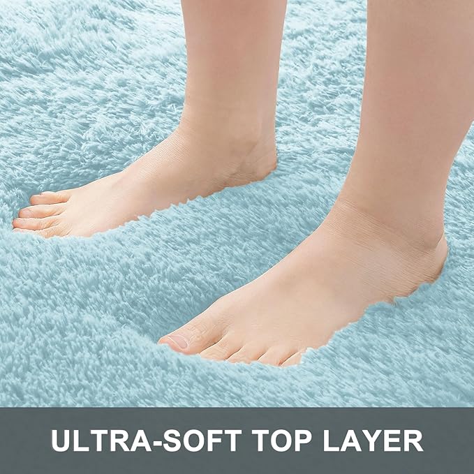 OLANLY 2x4 Machine Washable Runner Rugs for Hallway, Soft Fluffy Shaggy Bedside Rugs for Bedroom, Living Room, Indoor Floor Carpet for Kids Girls and Boys, Home Decor Aesthetic, Light Blue