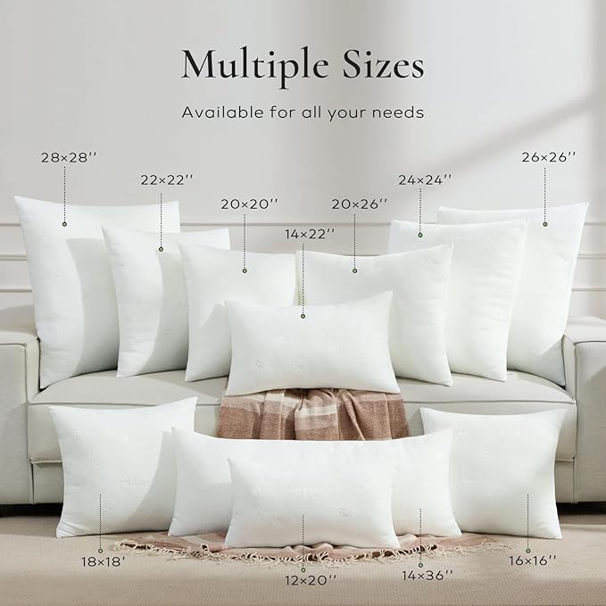 Ashler Throw Pillow Inserts 28 x 28 Inches Set of 4, Indoor Decorative Pillows, Soft and Firm Pillows with Air Layer, Square Cushion Sham Stuffer for Couch and Living Room