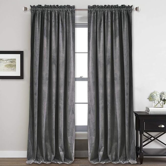 StangH Gray Velvet Curtains 96 inches - Bedroom Luxury Velvet Curtain Panels Blackout Draperies Heat Insulated Sliding Door Panel Drapes, 52 by 96 inches Long, 2 Panels