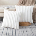 ZLINA Set of 2 Cream White Faux Fur Decorative Throw Pillow Covers Fluffy Striped Pillowcase Cushion Covers 20 x 20 Inch Decor Sofa Couch Bedroom