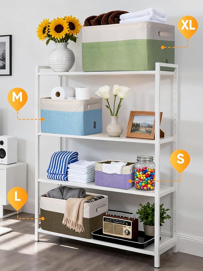BALEINE 2 Pack Fabric Storage Bins for Shelves, Linen Storage Baskets for Organizing, Decorative Closet Bins for Clothes, Home (Lavender, 14''x10''x8.5'')