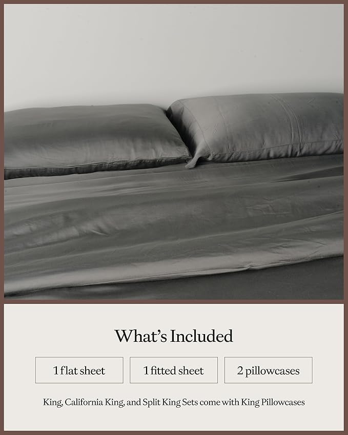 Cozy Earth Luxury Bed Sheet Set - 100% Viscose from Bamboo Fabric, Ultra-Soft & Breathable, Fits Regular & Deep Pocket Mattresses up to 20" - 4 Pieces Split King Sheet Set Charcoal