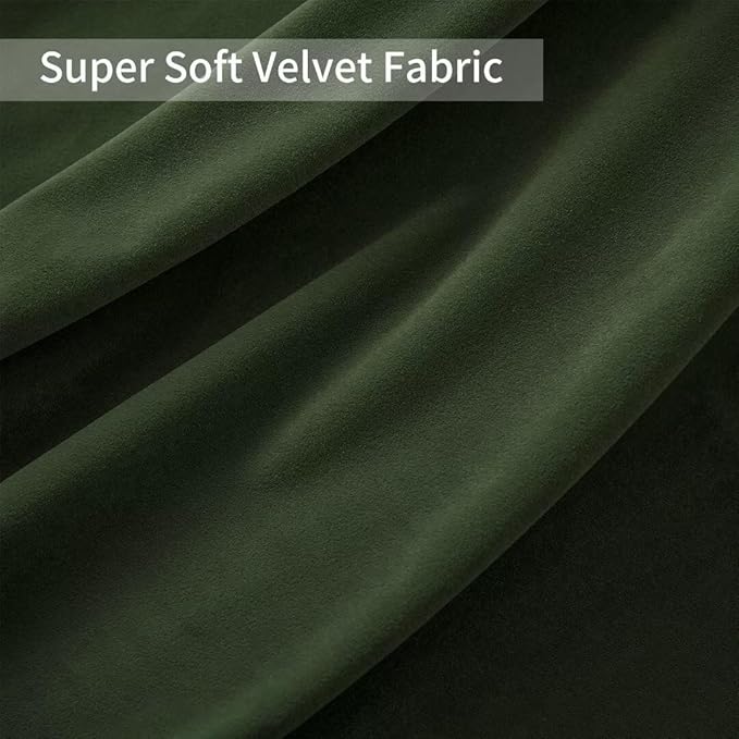 Joydeco Dark Olive Velvet Curtains 63 inch Length 2 Panels, Luxury Blackout Rod Pocket Thermal Insulated Window Curtains, Super Soft Room Darkening Drapes for Living Room Bedroom,W52 x L63 inches