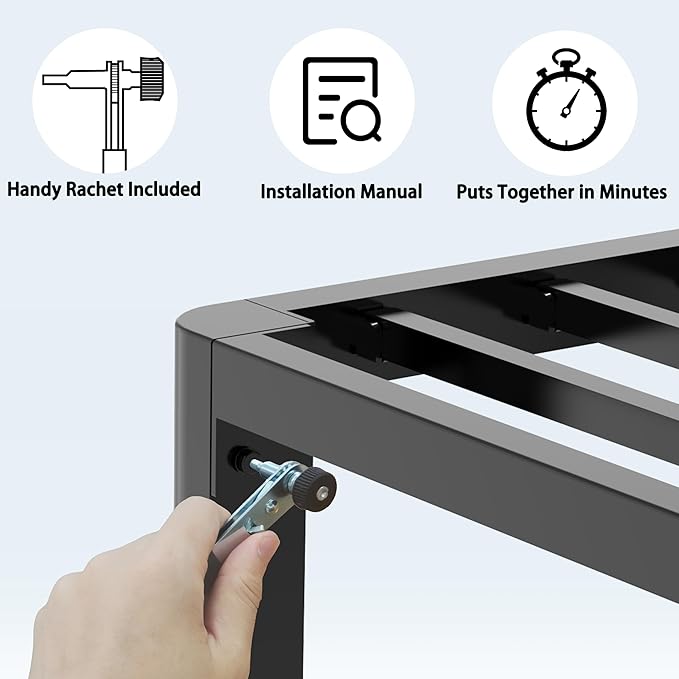 FUIOBYVV 10 Inch Full Bed Frame with Round Corner Edge Legs 3500 lbs Metal Heavy Duty Steel Slats Support No Box Spring Needed Platform Noise Free Easy Assembly